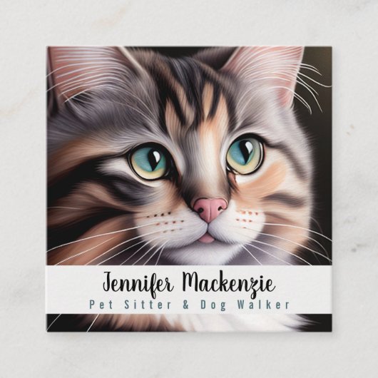 Schattigee kat huisdier sitter en hond walker vierkante visitekaartje (Voorkant)