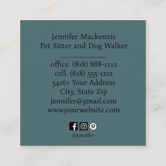 Schattigee kat huisdier sitter en hond walker vierkante visitekaartje (Achterkant)