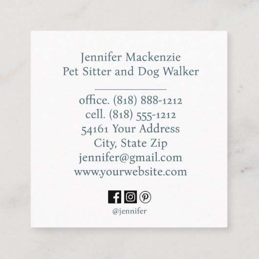 Schattigee kat huisdier sitter en hond walker vierkante visitekaartje (Achterkant)