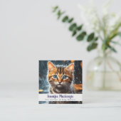 Schattigee kat huisdier sitter en hond walker vierkante visitekaartje (Staand voorkant)