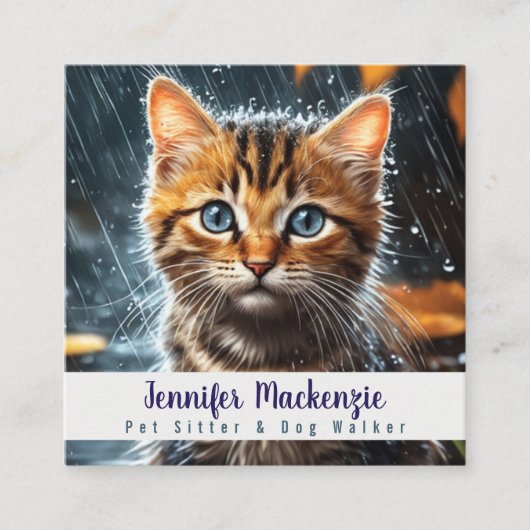 Schattigee kat huisdier sitter en hond walker vierkante visitekaartje (Voorkant)