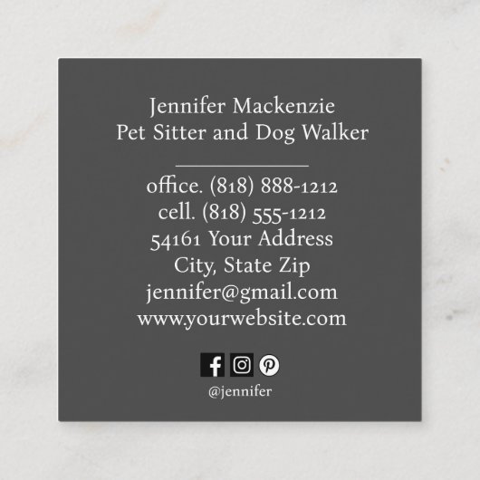Schattigee kat huisdier sitter en hond walker vierkante visitekaartje (Achterkant)