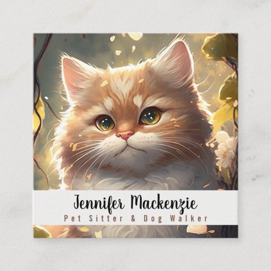 Schattigee kat huisdier sitter en hond walker vierkante visitekaartje (Voorkant)