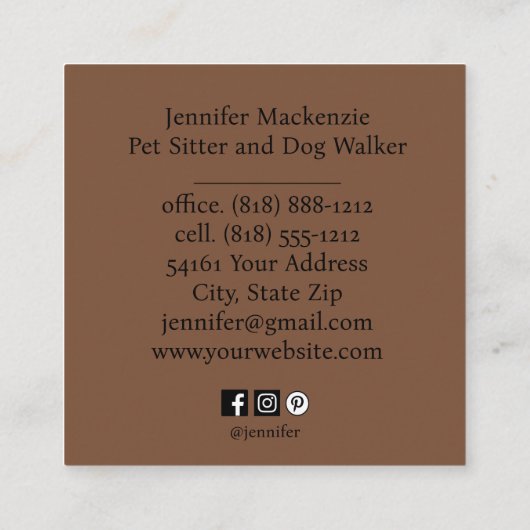 Schattigee kat huisdier sitter en hond walker vierkante visitekaartje (Achterkant)