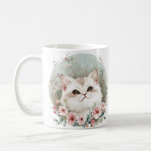 Schattigee kat in bloemen manga stijl cadeau voor  koffiemok