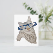 Schattigee kat in bril met de hand getekend briefkaart (Staand voorkant)
