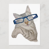 Schattigee kat in bril met de hand getekend briefkaart (Voorkant)