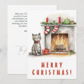 Schattigee kat in de buurt van open haard Vrolijk  Feestdagenkaart (Voorkant / Achterkant)
