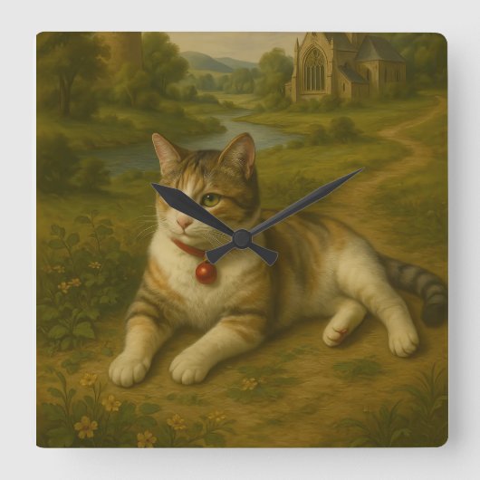 Schattigee kat in de klok van het tuinplein (Voorkant)