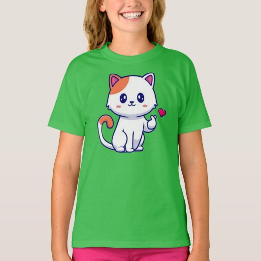 Schattigee kat in de liefde teken Hand-57577 T-shirt (Voorkant)