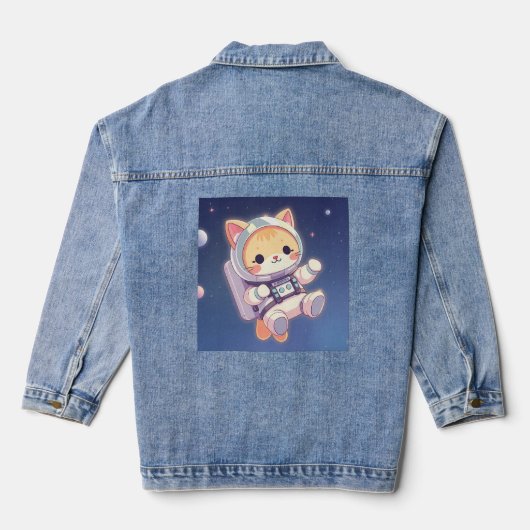 Schattigee kat in de ruimte denim jacket (Achterkant)