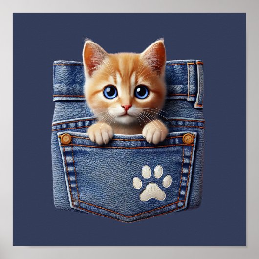 Schattigee kat in denim pocket poster (Voorkant)