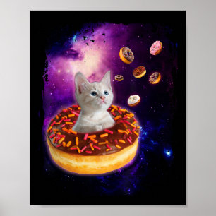 Schattigee kat in donut in de ruimte jongens meisj poster