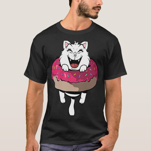 Schattigee kat in donut ring donuts t-shirt (Voorkant)