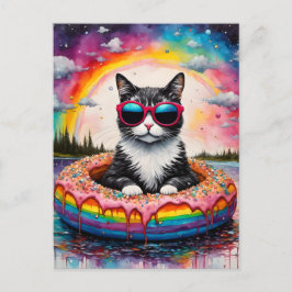 Schattigee Kat in een Doughnut op een Float Trip Briefkaart
