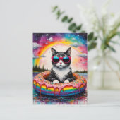Schattigee Kat in een Doughnut op een Float Trip Briefkaart (Staand voorkant)