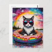 Schattigee Kat in een Doughnut op een Float Trip Briefkaart (Voorkant / Achterkant)