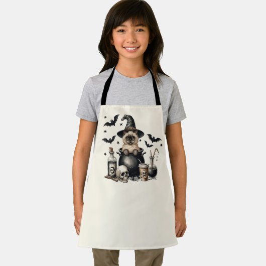 Schattigee kat in een ketel Halloween Schort (Insitu)
