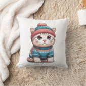 Schattigee Kat in een trui en muts Kussen (Deken)
