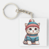 Schattigee Kat in een trui en muts Sleutelhanger (voorkant)