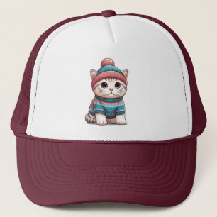 Schattigee Kat in een trui en muts Trucker Pet