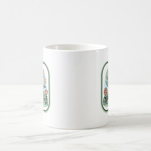 Schattigee kat in een tuin doedel kunst koffiemok (Center)