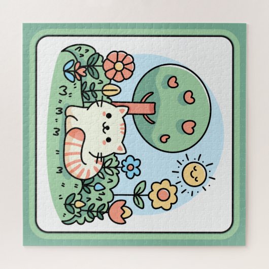 Schattigee kat in een tuin doedel kunst legpuzzel (Horizontaal)