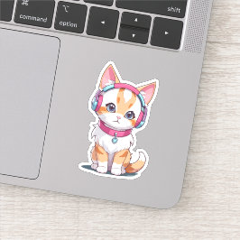 Schattigee kat in hoofdtelefoon chique sticker