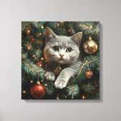Schattigee kat in kerstboom canvas afdruk (Voorkant)
