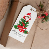 Schattigee kat in rode kerstmuts gepersonaliseerd cadeaulabel