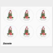 Schattigee kat in rode kerstmuts gepersonaliseerd ronde sticker (Vel)