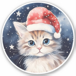 Schattigee kat in rode polka dot santa hoed sterre sticker