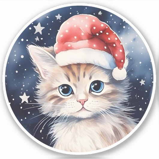 Schattigee kat in rode polka dot santa hoed sterre sticker (Voorkant)