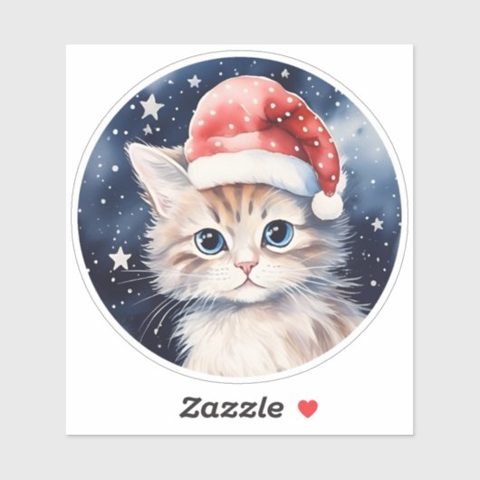 Schattigee kat in rode polka dot santa hoed sterre sticker (Vel)