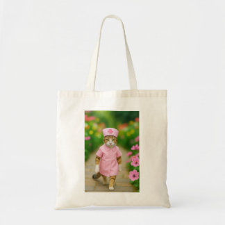 Schattigee kat in roze verpleegster uniform boodsc tote bag