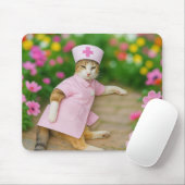 Schattigee kat in roze verpleeguniform mousepad muismat (Met muis)