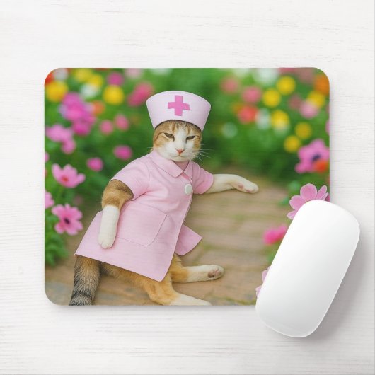 Schattigee kat in roze verpleeguniform mousepad muismat (Met muis)