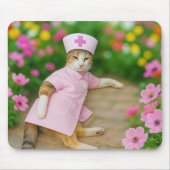 Schattigee kat in roze verpleeguniform mousepad muismat (Voorkant)