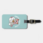 Schattigee kat in sneeuwspullen met sneeuwpopkunst bagagelabel (Voorkant horizontaal)