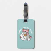 Schattigee kat in sneeuwspullen met sneeuwpopkunst bagagelabel (Achterkant verticaal)