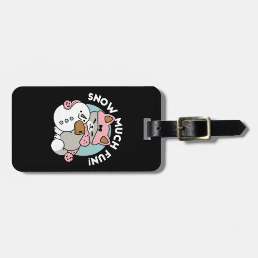 Schattigee kat in sneeuwspullen met sneeuwpopkunst bagagelabel (Voorkant horizontaal)