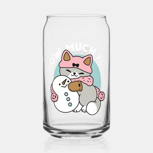 Schattigee kat in sneeuwspullen met sneeuwpopkunst blikvorm glas (Achterkant)