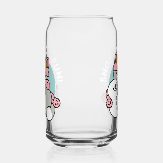 Schattigee kat in sneeuwspullen met sneeuwpopkunst blikvorm glas (Links)