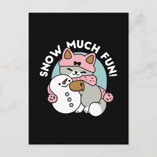 Schattigee kat in sneeuwspullen met sneeuwpopkunst briefkaart (Voorkant)