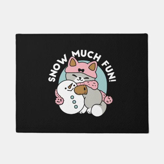 Schattigee kat in sneeuwspullen met sneeuwpopkunst deurmat (Voorkant)
