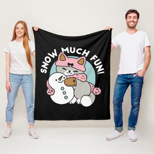 Schattigee kat in sneeuwspullen met sneeuwpopkunst fleece deken (In situ)