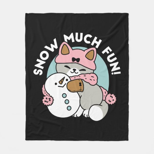 Schattigee kat in sneeuwspullen met sneeuwpopkunst fleece deken (Voorkant)