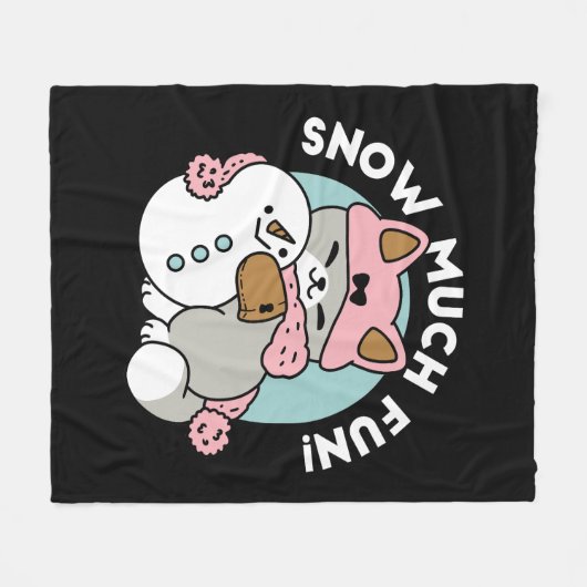 Schattigee kat in sneeuwspullen met sneeuwpopkunst fleece deken (Voorkant (Horizontaal))