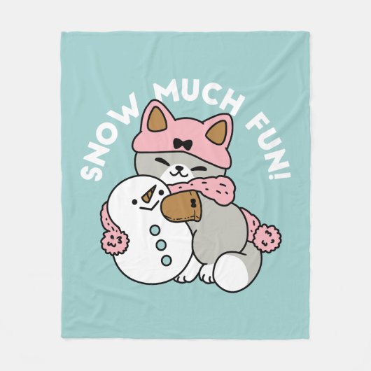 Schattigee kat in sneeuwspullen met sneeuwpopkunst fleece deken (Voorkant)