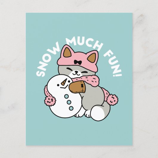Schattigee kat in sneeuwspullen met sneeuwpopkunst flyer (Achterkant)